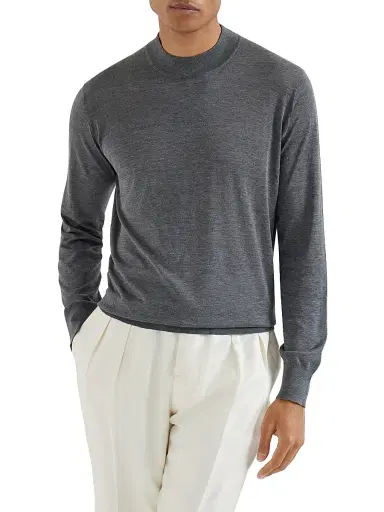 Brunello Cucinelli Men's Silk and Cotton Lightweight Sweater - Dark Grey - Size 38 | Thumbnail 2
