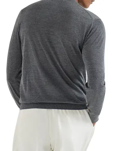 Brunello Cucinelli Men's Silk and Cotton Lightweight Sweater - Dark Grey - Size 38 | Thumbnail 3