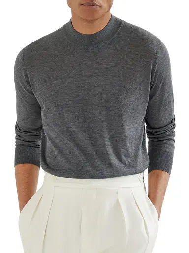 Brunello Cucinelli Men's Silk and Cotton Lightweight Sweater - Dark Grey - Size 38 | Thumbnail 5