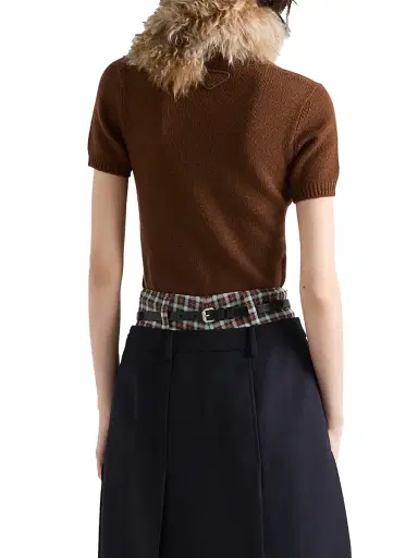 Prada Women's Short-Sleeved Cashmere Sweater - Brown - Size 10 | Thumbnail 4 Prada Women's Short-Sleeved Cashmere Sweater - Brown - Size 10 | Thumbnail 4