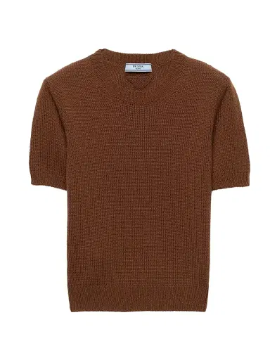 Prada Women's Short-Sleeved Cashmere Sweater - Brown - Size 10 | Thumbnail 1 Prada Women's Short-Sleeved Cashmere Sweater - Brown - Size 10 | Thumbnail 1