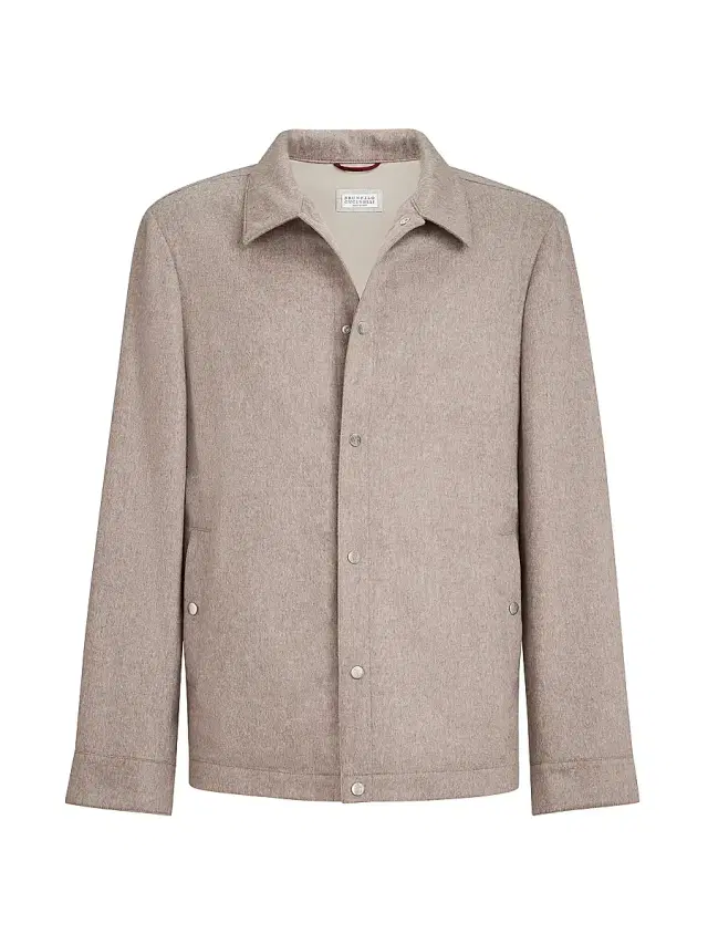 Brunello Cucinelli Men's Lightweight Cashmere Flannel Outerwear Jacket - Light Brown