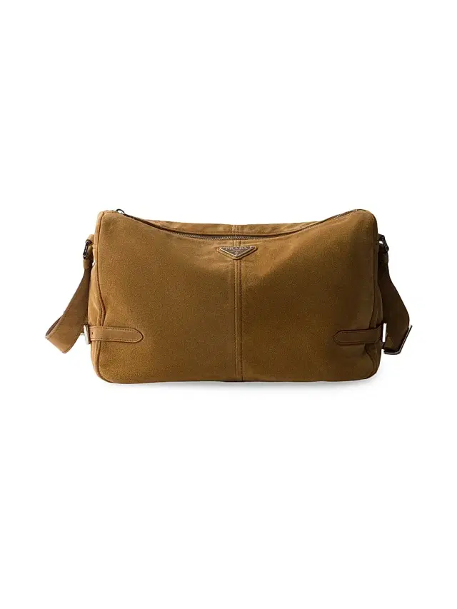Men's Suede Shoulder Bag - Light Brown