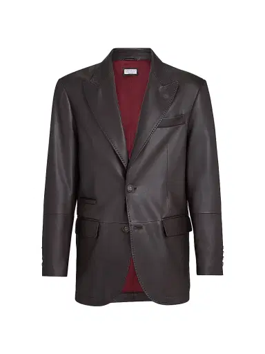 Brunello Cucinelli Men's Matte Calfskin Blazer with Peak Lapels | Thumbnail 2