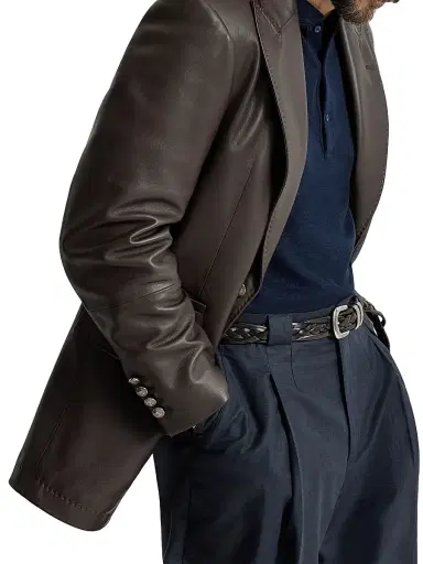 Brunello Cucinelli Men's Matte Calfskin Blazer with Peak Lapels | Thumbnail 3
