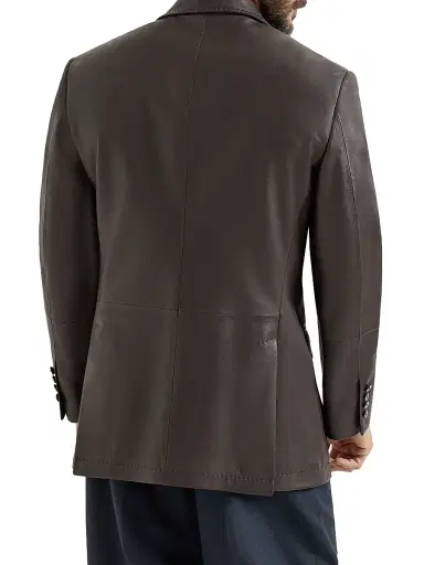Brunello Cucinelli Men's Matte Calfskin Blazer with Peak Lapels | Thumbnail 4