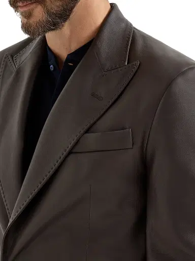 Brunello Cucinelli Men's Matte Calfskin Blazer with Peak Lapels | Thumbnail 5