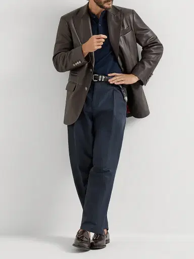 Brunello Cucinelli Men's Matte Calfskin Blazer with Peak Lapels | Thumbnail 6