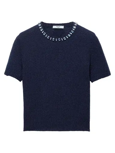 Prada Women's Wool and Cashmere Crew-Neck Sweater - Blue | Thumbnail 1 Prada Women's Wool and Cashmere Crew-Neck Sweater - Blue | Thumbnail 1