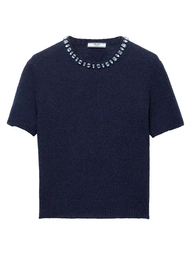 Women's Wool and Cashmere Crew-Neck Sweater - Blue