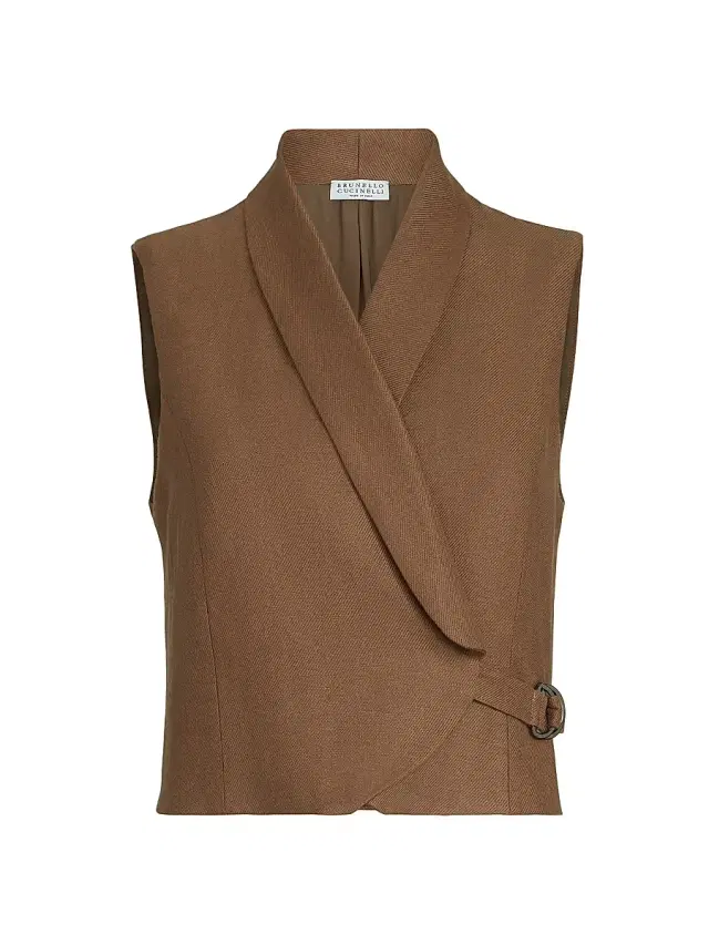 Brunello Cucinelli Women's Linen Diagonal Vest with Monili