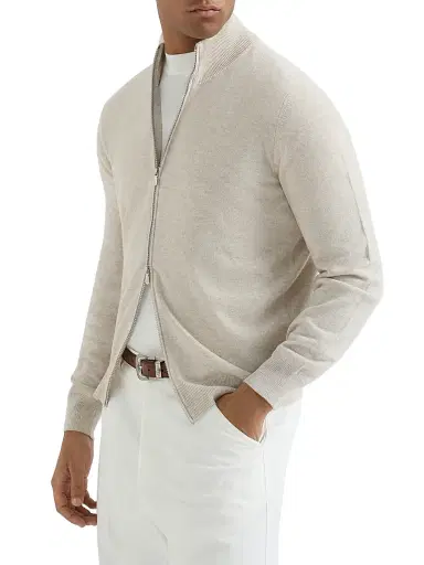 Brunello Cucinelli Men's Cashmere Turtleneck Cardigan with Zipper | Thumbnail 2