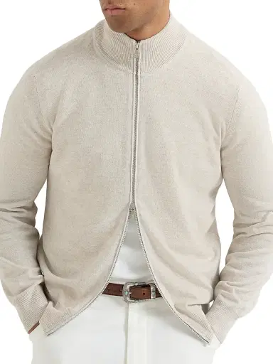 Brunello Cucinelli Men's Cashmere Turtleneck Cardigan with Zipper | Thumbnail 5