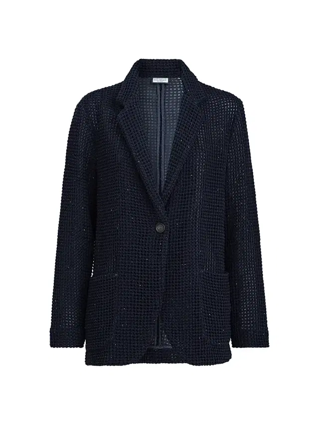 Brunello Cucinelli Women's Cotton Diamond Yarn Net Knit Blazer - Blue