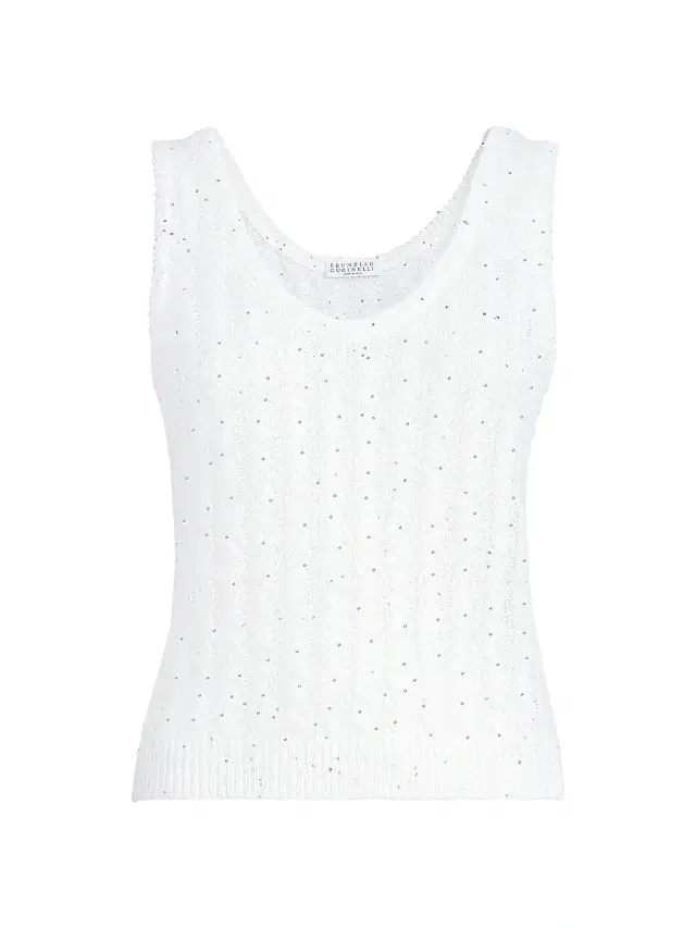 Brunello Cucinelli Women's Linen Dazzling Cable Openwork Knit Top - White