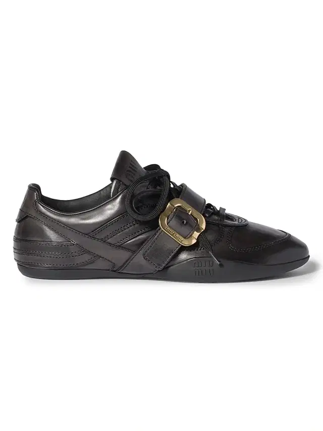 Women's Leather Sneakers with Buckle - Black