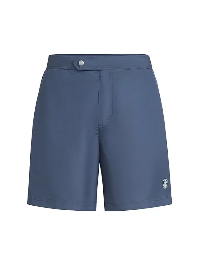 Brunello Cucinelli Men's Nylon Swim Shorts with Tabbed Waistband and Piping