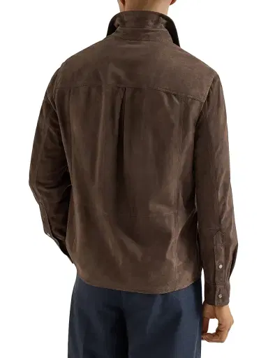 Brunello Cucinelli Men's Suede Overshirt - Espresso | Thumbnail 3