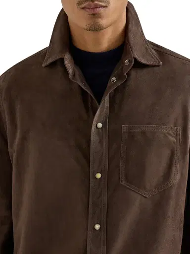 Brunello Cucinelli Men's Suede Overshirt - Espresso | Thumbnail 4