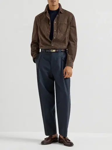 Brunello Cucinelli Men's Suede Overshirt - Espresso | Thumbnail 6