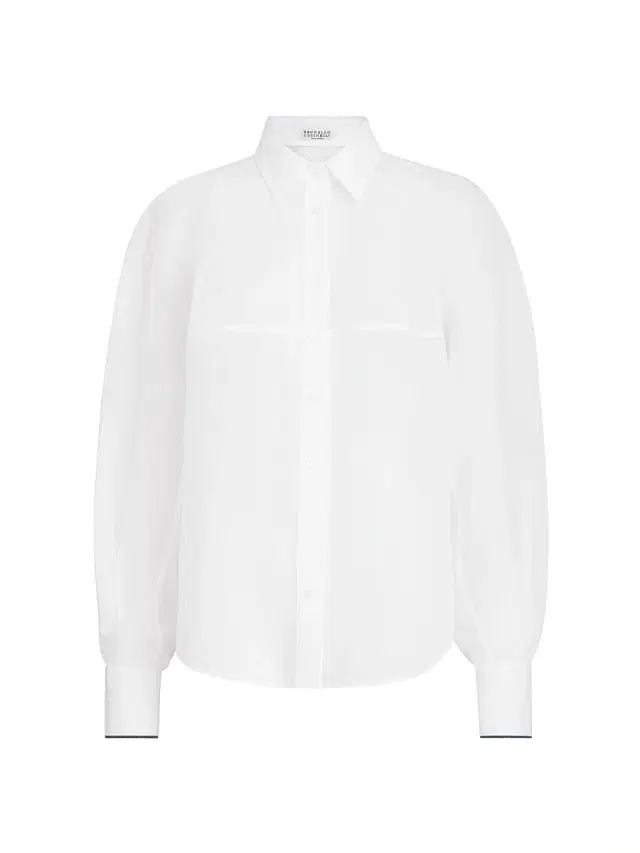 Brunello Cucinelli Women's Striped Cotton Organza Shirt with Monili