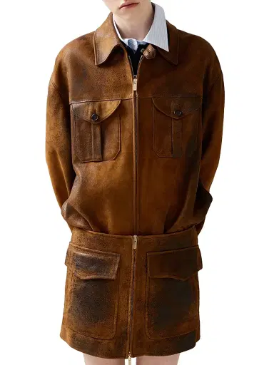 Miu Miu Women's Waxed Suede Leather Jacket - Brown - Size 6 | Thumbnail 2