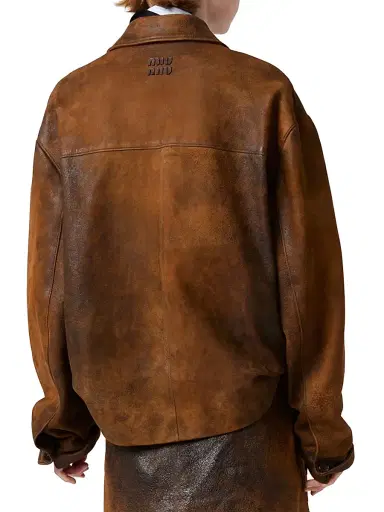 Miu Miu Women's Waxed Suede Leather Jacket - Brown - Size 6 | Thumbnail 3