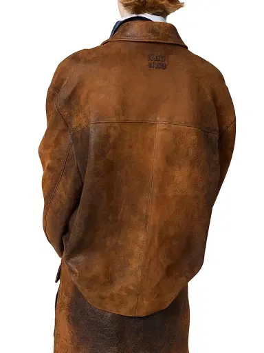 Miu Miu Women's Waxed Suede Leather Jacket - Brown - Size 6 | Thumbnail 4