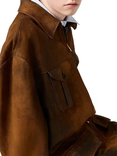 Miu Miu Women's Waxed Suede Leather Jacket - Brown - Size 6 | Thumbnail 5