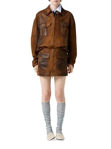 Miu Miu Women's Waxed Suede Leather Jacket - Brown - Size 6 | Thumbnail 6