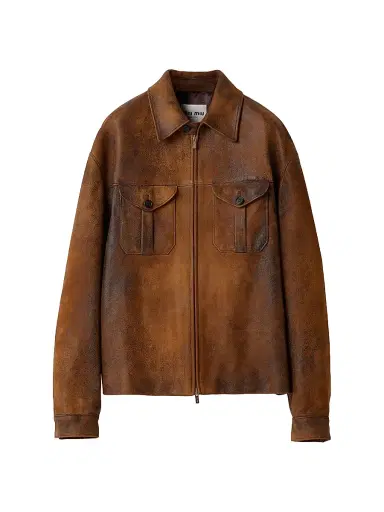 Miu Miu Women's Waxed Suede Leather Jacket - Brown - Size 6 | Thumbnail 1