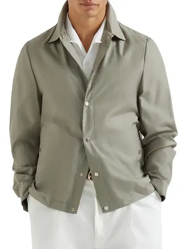 Brunello Cucinelli Men's Bonded Silk Unlined Outerwear Jacket - Khaki - Size 48 | Thumbnail 2