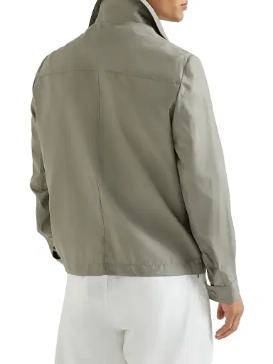 Brunello Cucinelli Men's Bonded Silk Unlined Outerwear Jacket - Khaki - Size 48 | Thumbnail 3