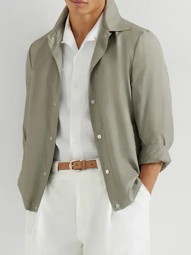Brunello Cucinelli Men's Bonded Silk Unlined Outerwear Jacket - Khaki - Size 48 | Thumbnail 5