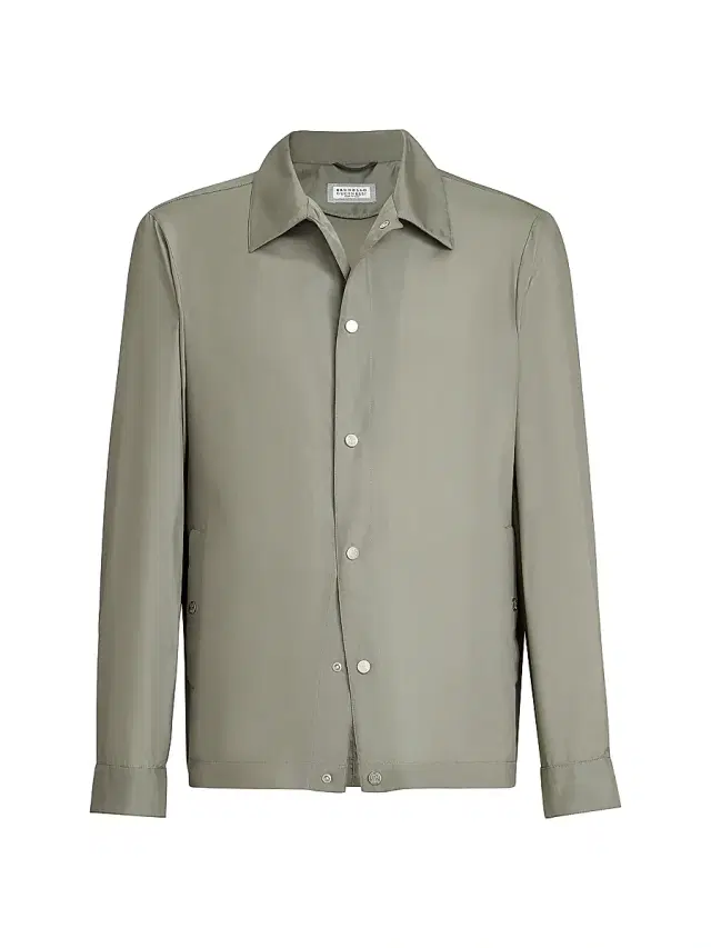 Brunello Cucinelli Men's Bonded Silk Unlined Outerwear Jacket - Khaki