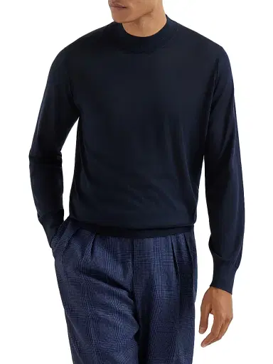 Brunello Cucinelli Men's Silk and Cotton Lightweight Sweater - Navy Blue - Size 38 | Thumbnail 2