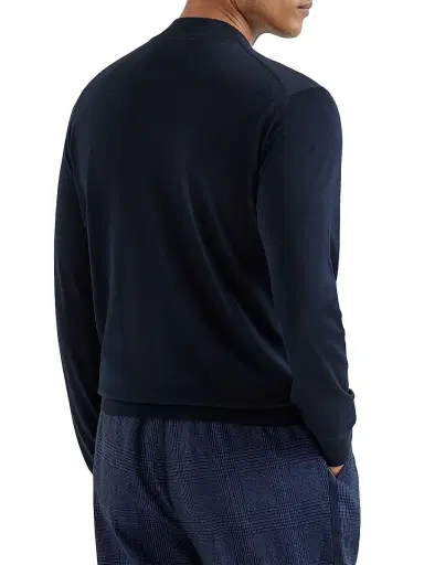 Brunello Cucinelli Men's Silk and Cotton Lightweight Sweater - Navy Blue - Size 38 | Thumbnail 3