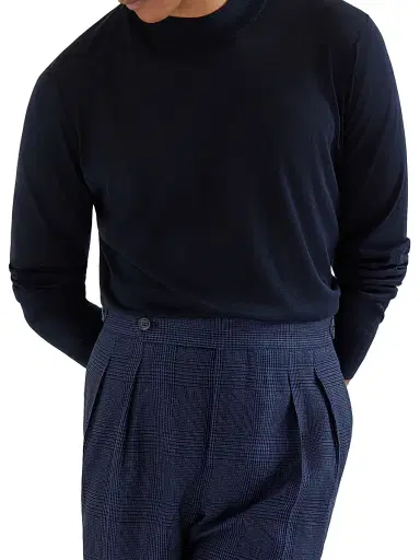 Brunello Cucinelli Men's Silk and Cotton Lightweight Sweater - Navy Blue - Size 38 | Thumbnail 5