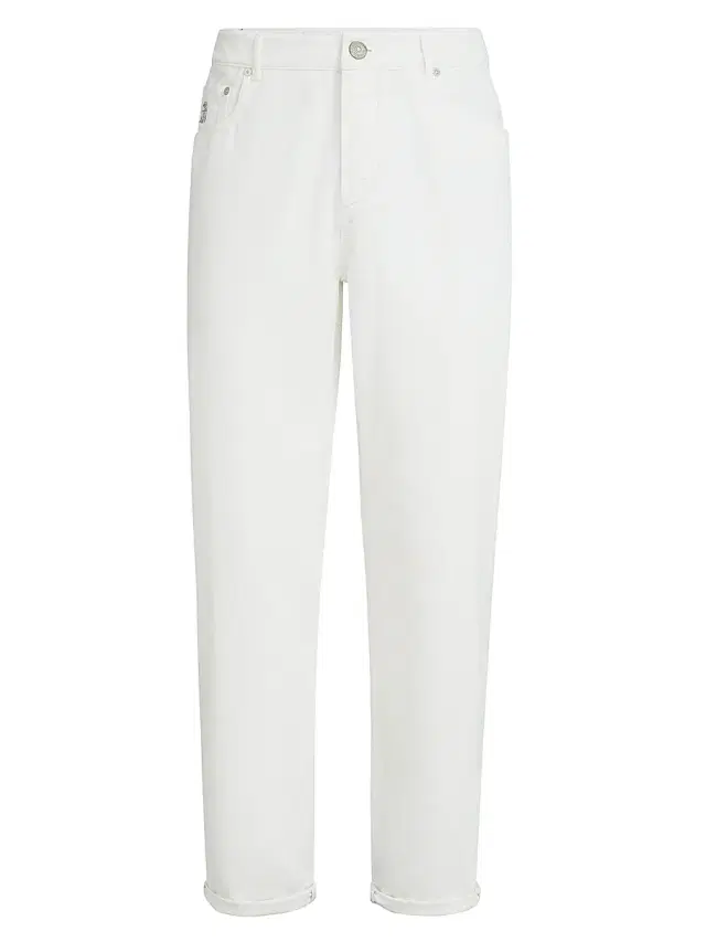 Brunello Cucinelli Men's Garment Dyed Five Pocket Jeans In Twisted Cotton Gabardine - Snow