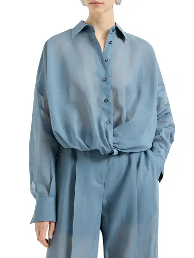 Brunello Cucinelli Women's Cotton Organza Shirt with Monili | Thumbnail 2 Brunello Cucinelli Women's Cotton Organza Shirt with Monili | Thumbnail 2