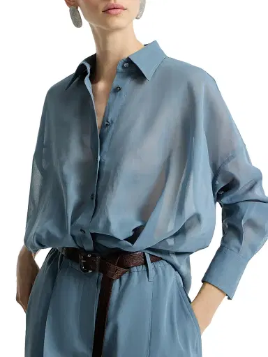 Brunello Cucinelli Women's Cotton Organza Shirt with Monili | Thumbnail 5 Brunello Cucinelli Women's Cotton Organza Shirt with Monili | Thumbnail 5
