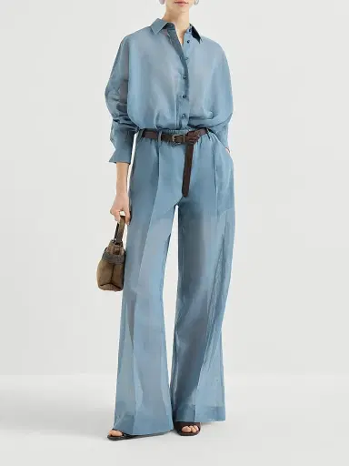Brunello Cucinelli Women's Cotton Organza Shirt with Monili | Thumbnail 6 Brunello Cucinelli Women's Cotton Organza Shirt with Monili | Thumbnail 6