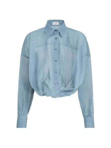 Brunello Cucinelli Women's Cotton Organza Shirt with Monili | Thumbnail 1 Brunello Cucinelli Women's Cotton Organza Shirt with Monili | Thumbnail 1