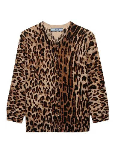 Prada Women's Printed Cashmere Cardigan - Brown Black - Size 4 | Thumbnail 1 Prada Women's Printed Cashmere Cardigan - Brown Black - Size 4 | Thumbnail 1