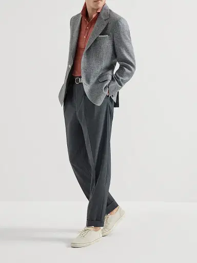 Brunello Cucinelli Men's Linen and Cotton Mélange Jersey Polo with Shirt Style Collar - Terracotta | Thumbnail 6