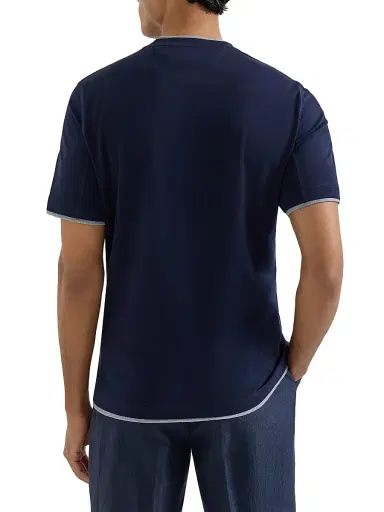 Brunello Cucinelli Men's Cotton Jersey Crew-Neck T-Shirt with Faux Layering - Cobalt | Thumbnail 3