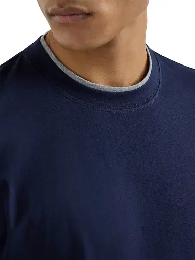 Brunello Cucinelli Men's Cotton Jersey Crew-Neck T-Shirt with Faux Layering - Cobalt | Thumbnail 4