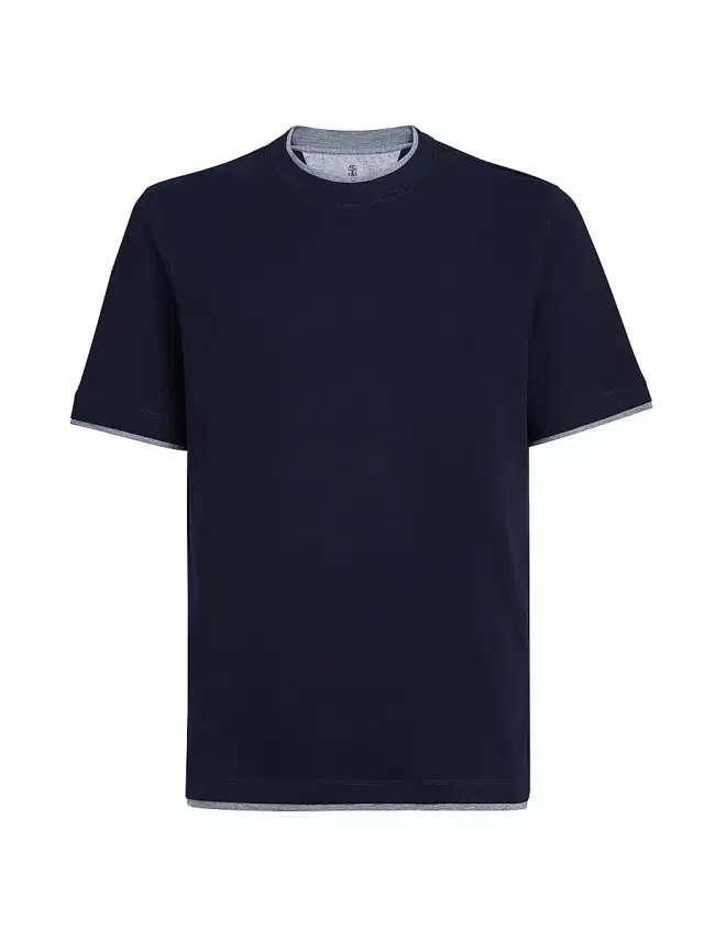 Brunello Cucinelli Men's Cotton Jersey Crew-Neck T-Shirt with Faux Layering - Cobalt