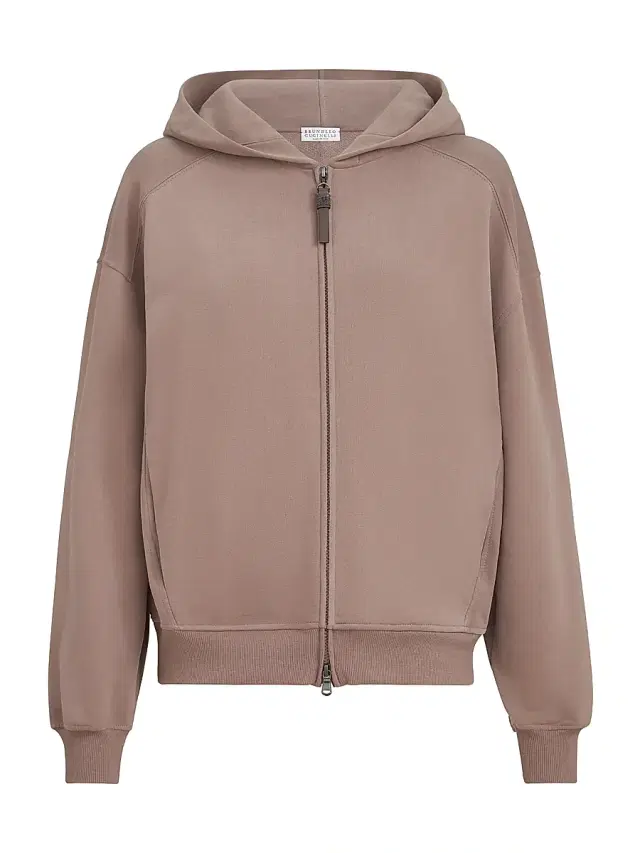 Brunello Cucinelli Women's Hooded Sweatshirt with Shiny Zipper Pull - Brown