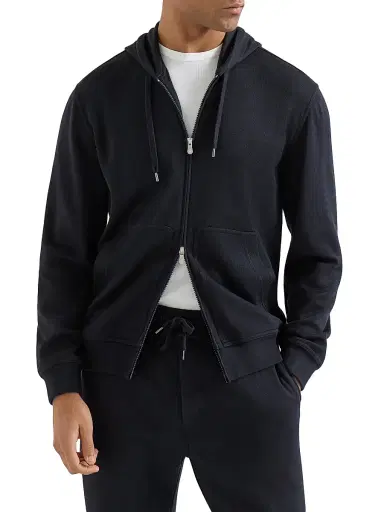 Brunello Cucinelli Men's Cashmere and Silk French Terry Hooded Sweatshirt with Zipper | Thumbnail 2 Brunello Cucinelli Men's Cashmere and Silk French Terry Hooded Sweatshirt with Zipper | Thumbnail 2